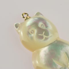 Mother of Pearl Cat Feline Bear 18 Karat Gold Handmade Animal Pendant Necklace