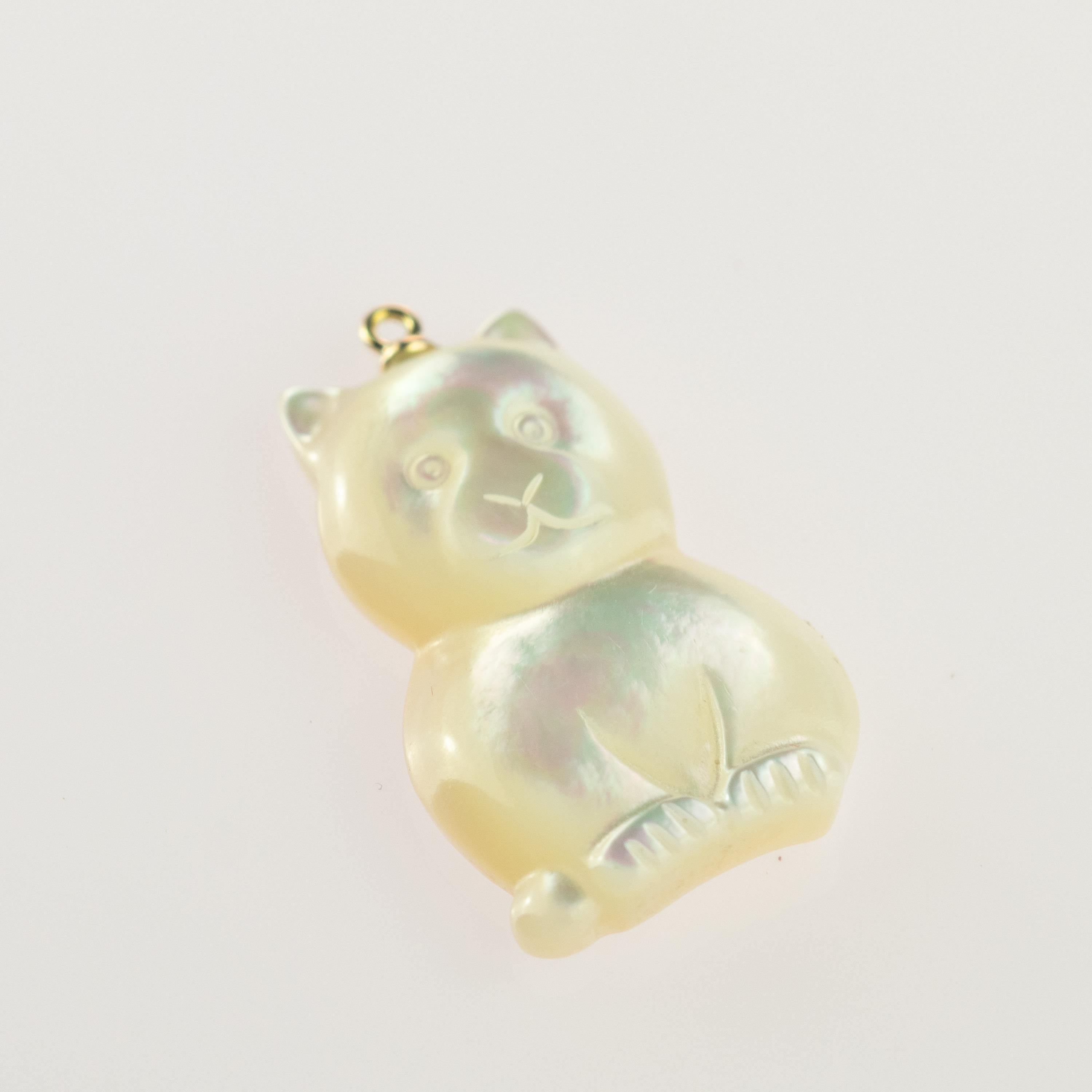 da uomo o donna Gatto felino orso in madreperla, collana con ciondolo animale in oro 18 carati fatta a mano in vendita