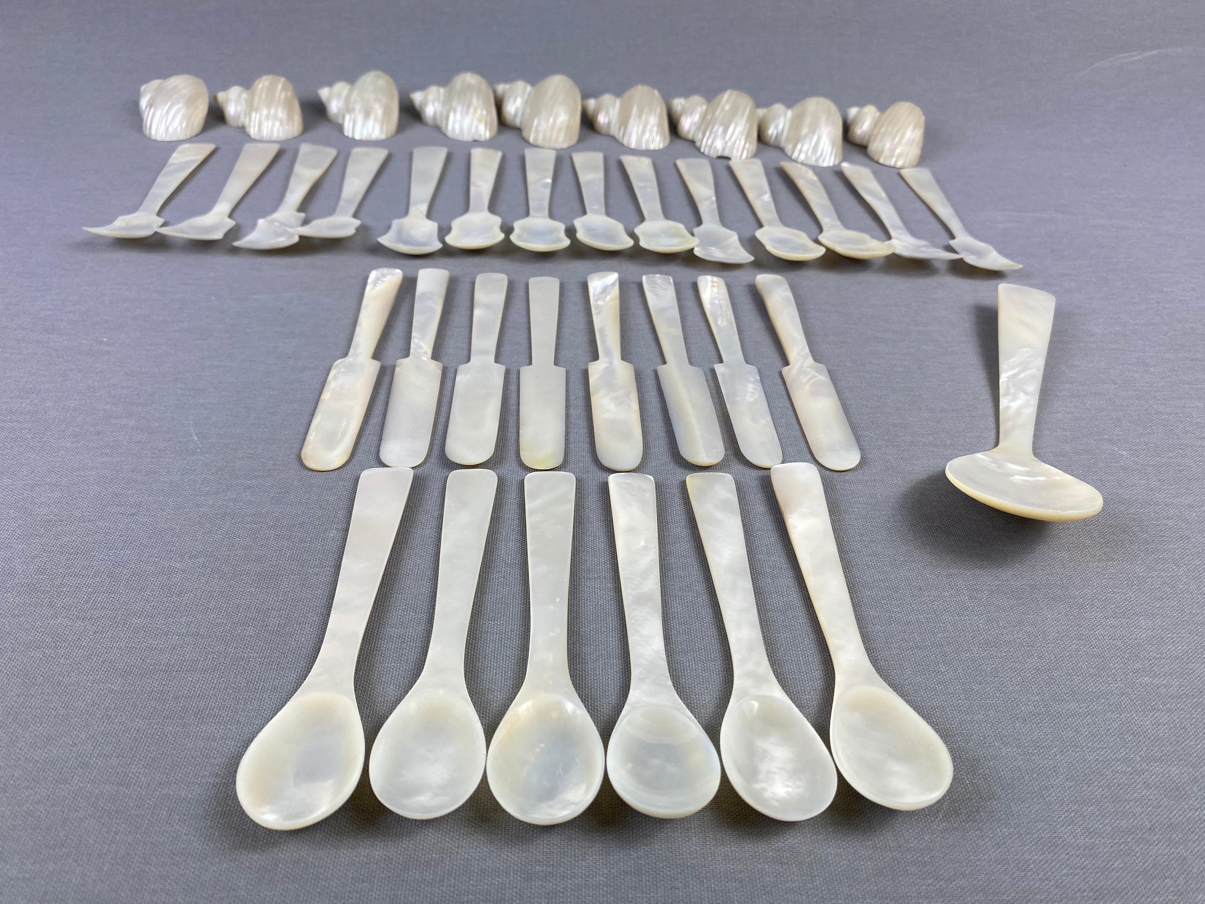 Mother of Pearl Caviar Spoons and Butter Knifes and Serving Cup Holder Shells 5