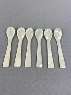 Mother of Pearl Caviar Spoons and Butter Knifes and Serving Cup Holder Shells