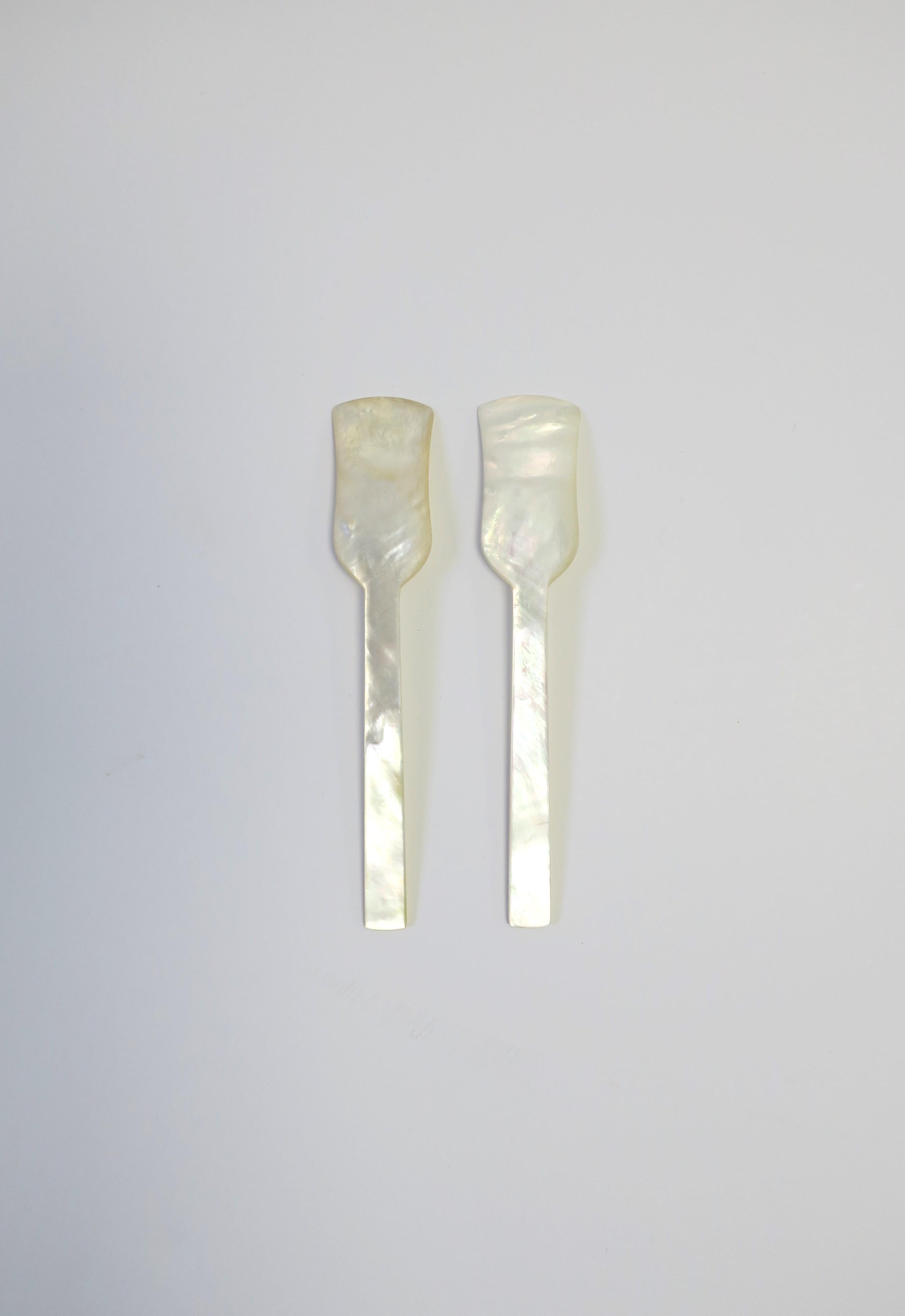 Polished Mother of Pearl Caviar Spoons, Set of 2 For Sale