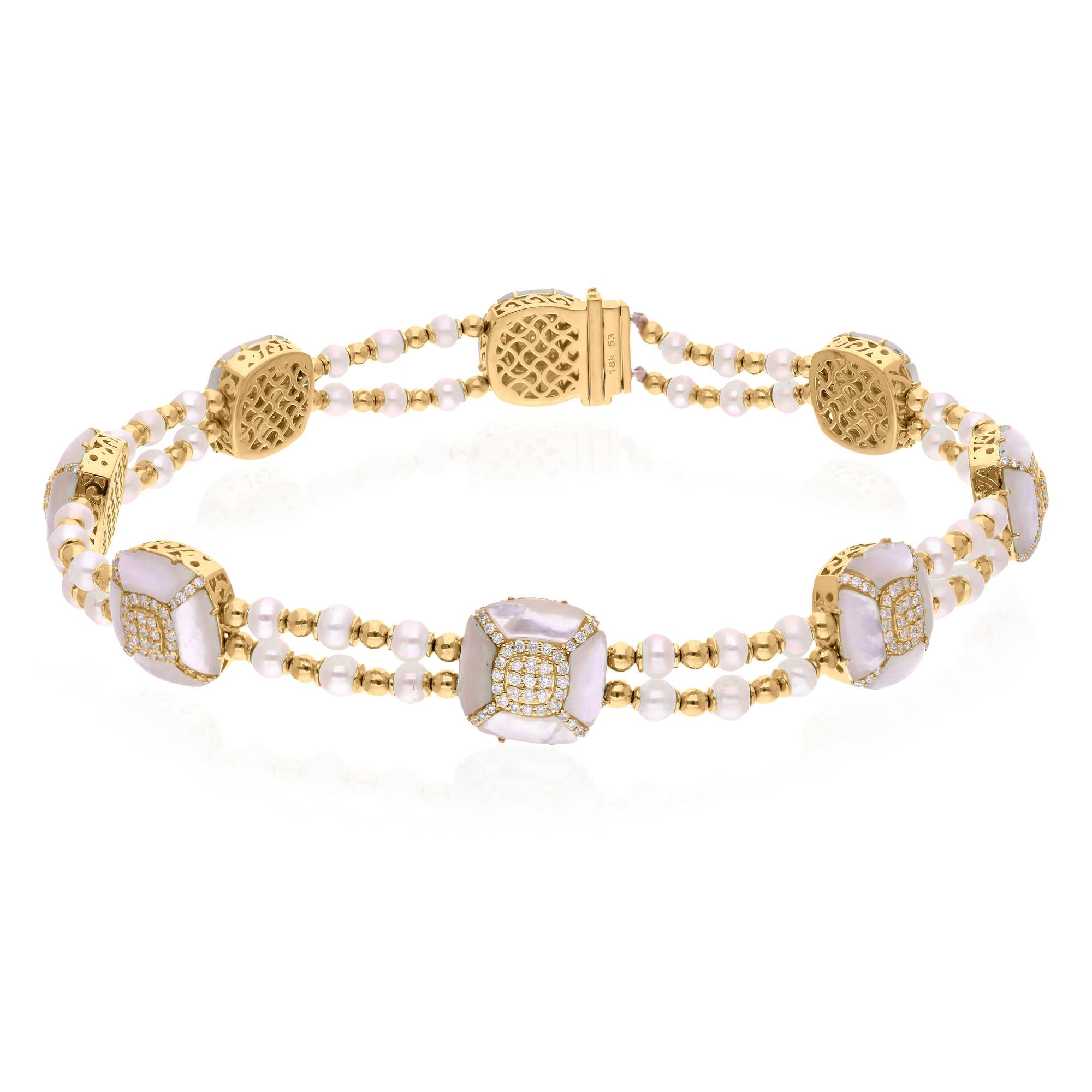 Mother of Pearl Choker Necklace SI/H Diamond 14 Karat Yellow Gold Fine Jewelry