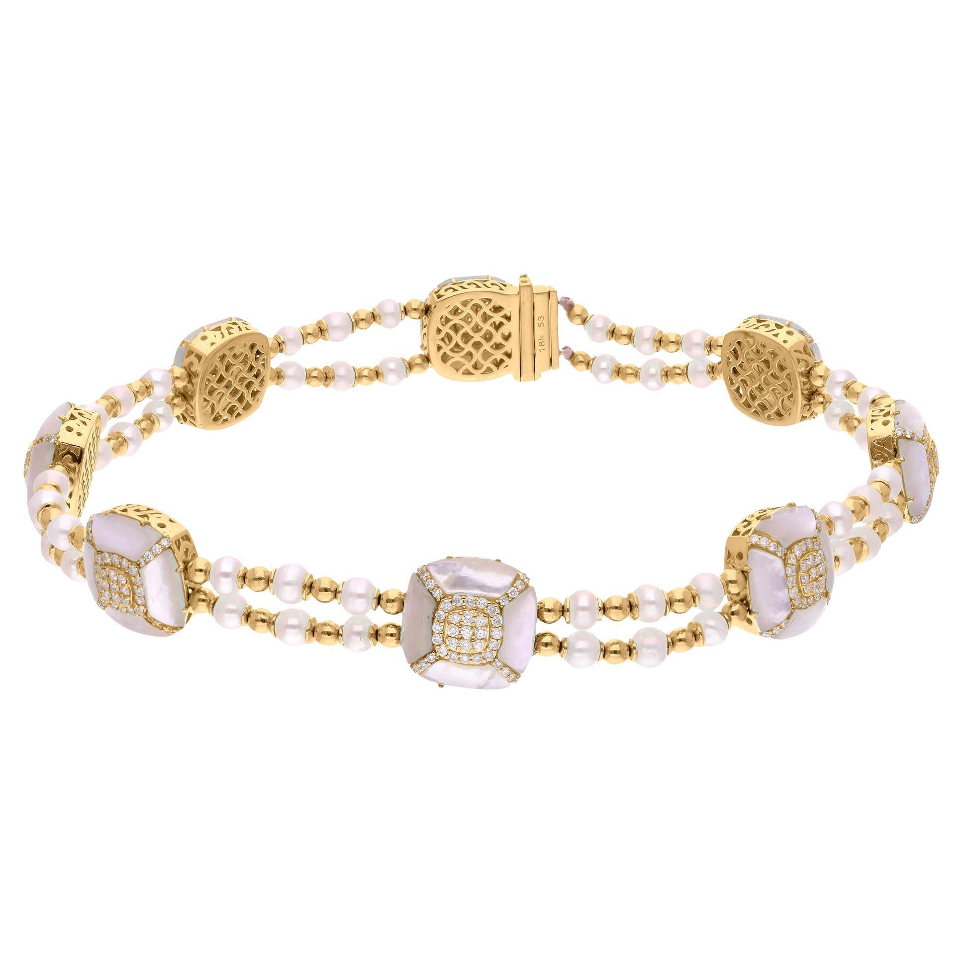 Mother of Pearl Choker Necklace SI/H Diamond 18 Karat Yellow Gold Fine Jewelry