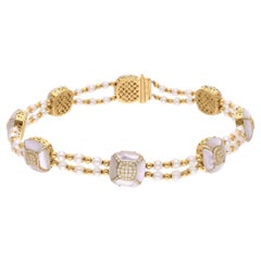 Mother of Pearl Choker Necklace SI/H Diamond 18 Karat Yellow Gold Fine Jewelry