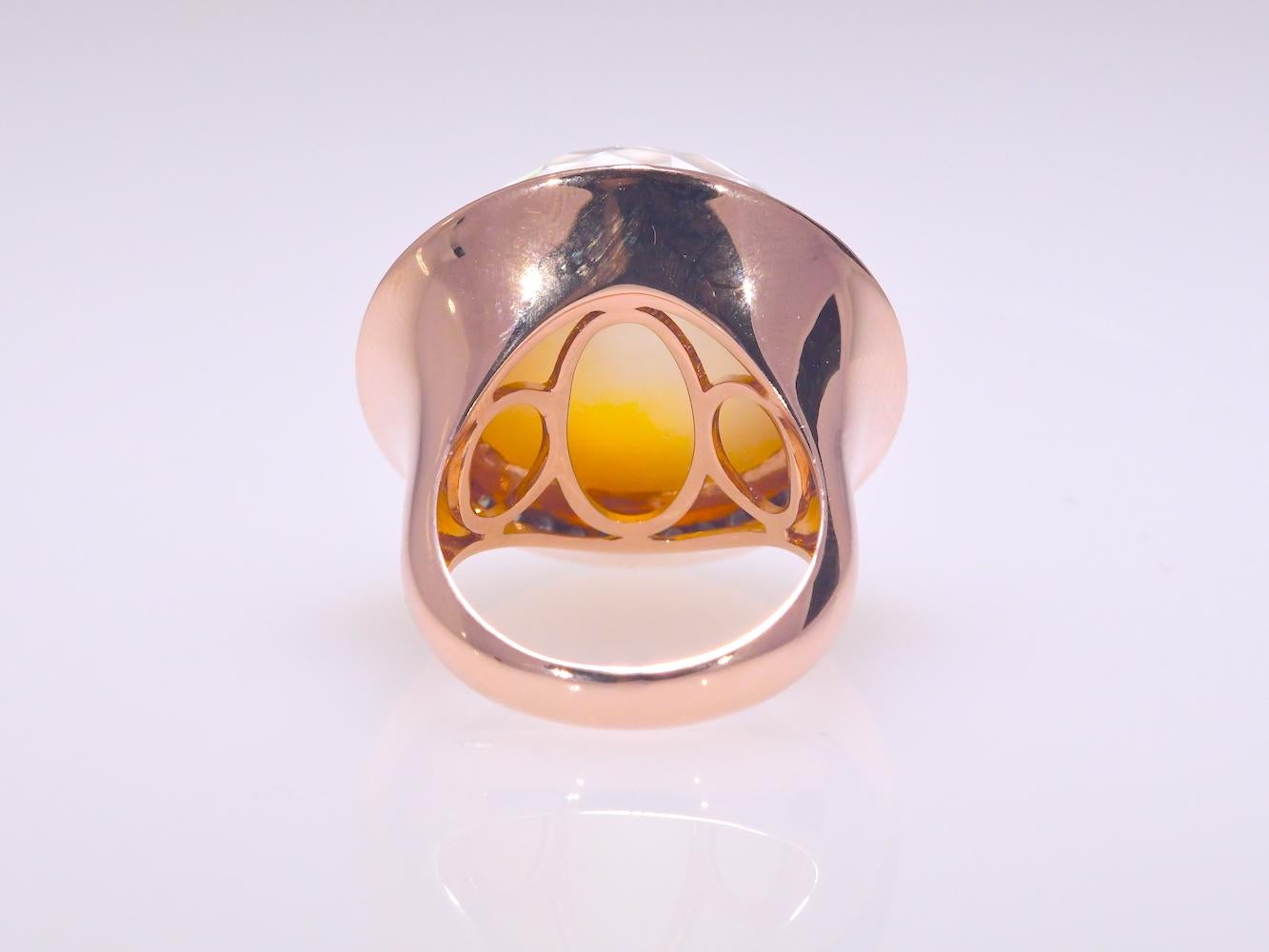 Modern Mother of Pearl & Clear Quartz .54 CTW Diamond Rose Gold 14K Designer Ring