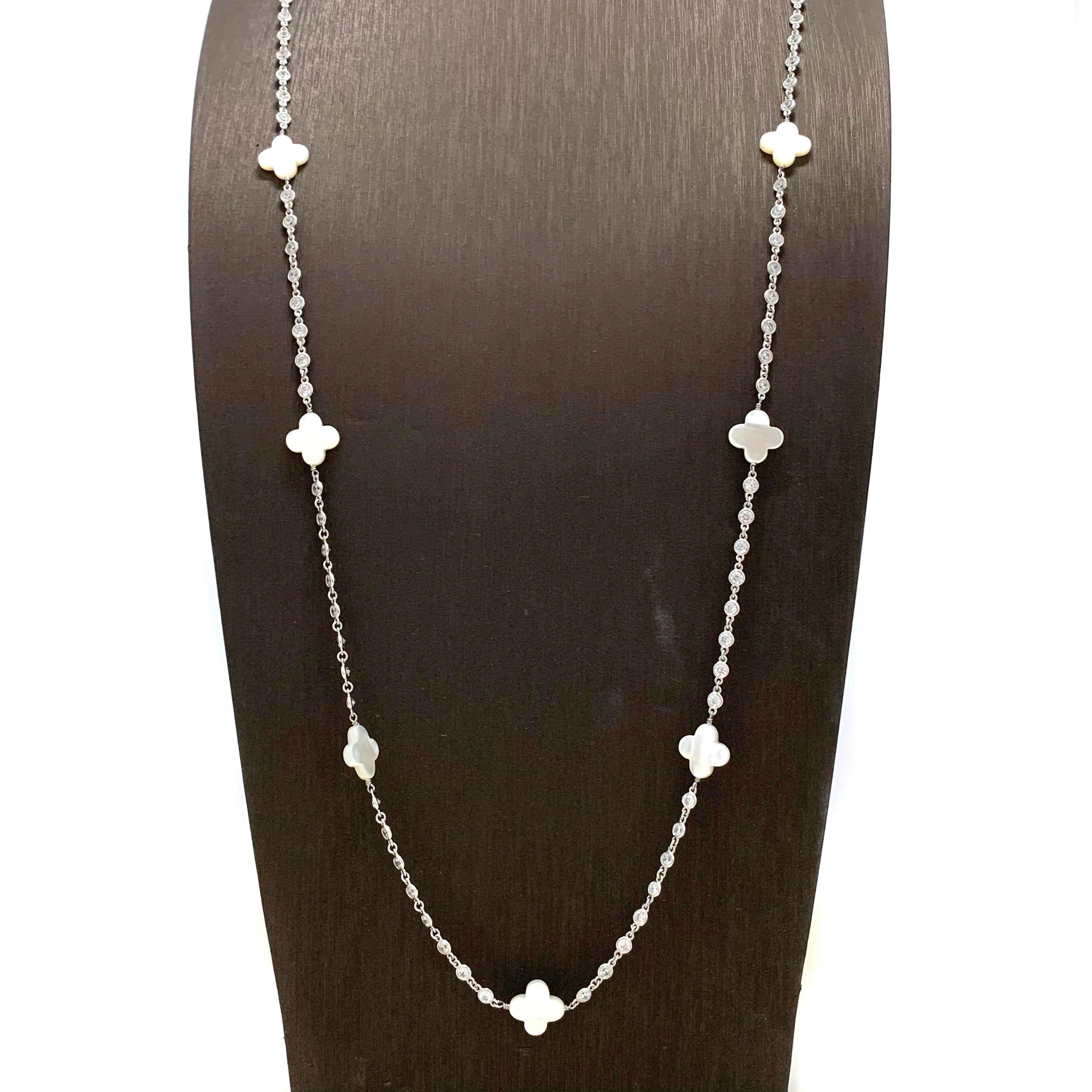 silver mother of pearl clover necklace