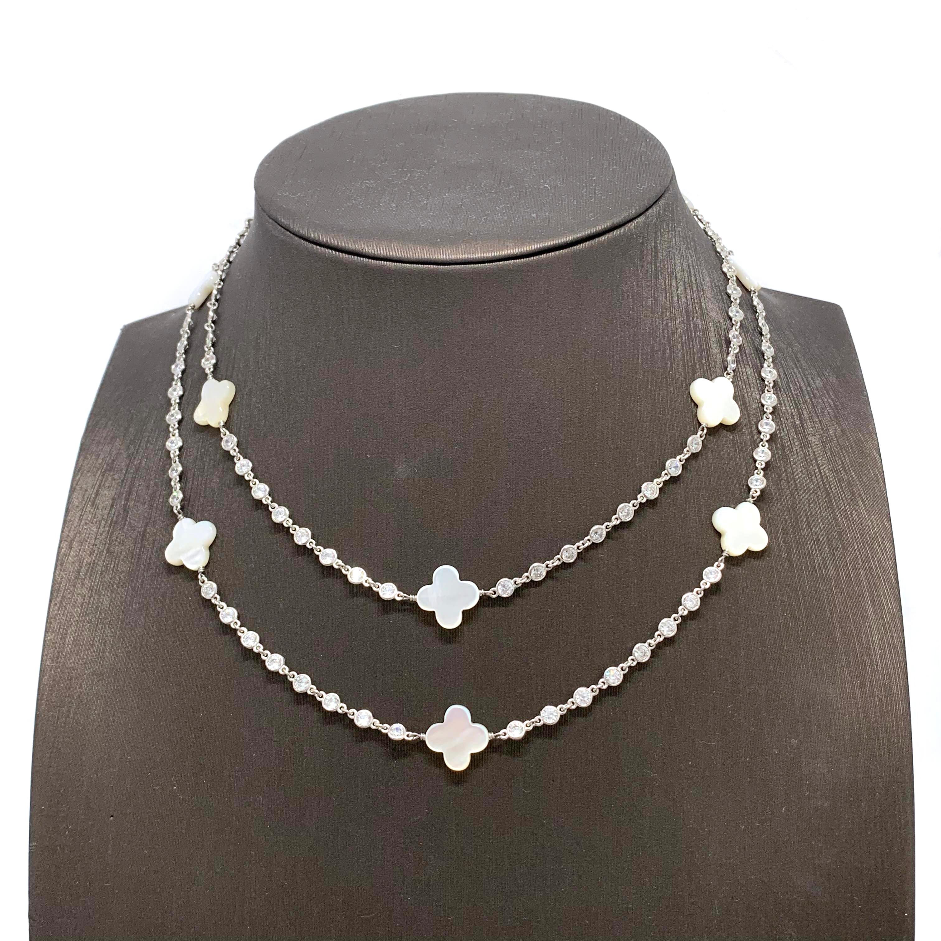 Mother of Pearl Clover Sterling Silver Long Station Necklace For Sale ...
