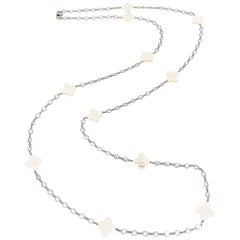 Mother of Pearl Clover Sterling Silver Long Station Necklace
