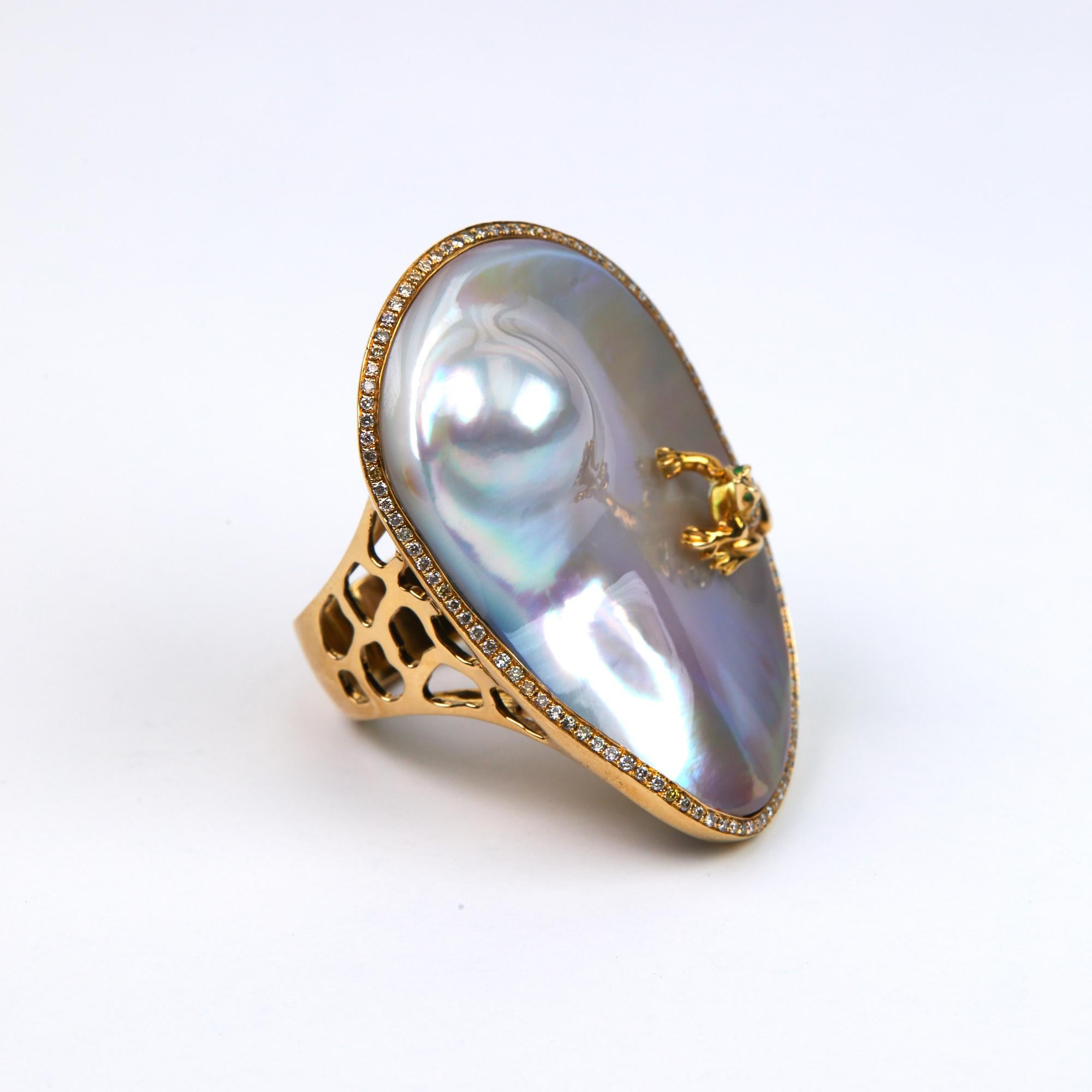 Contemporary Mother of Pearl Cocktail Ring For Sale