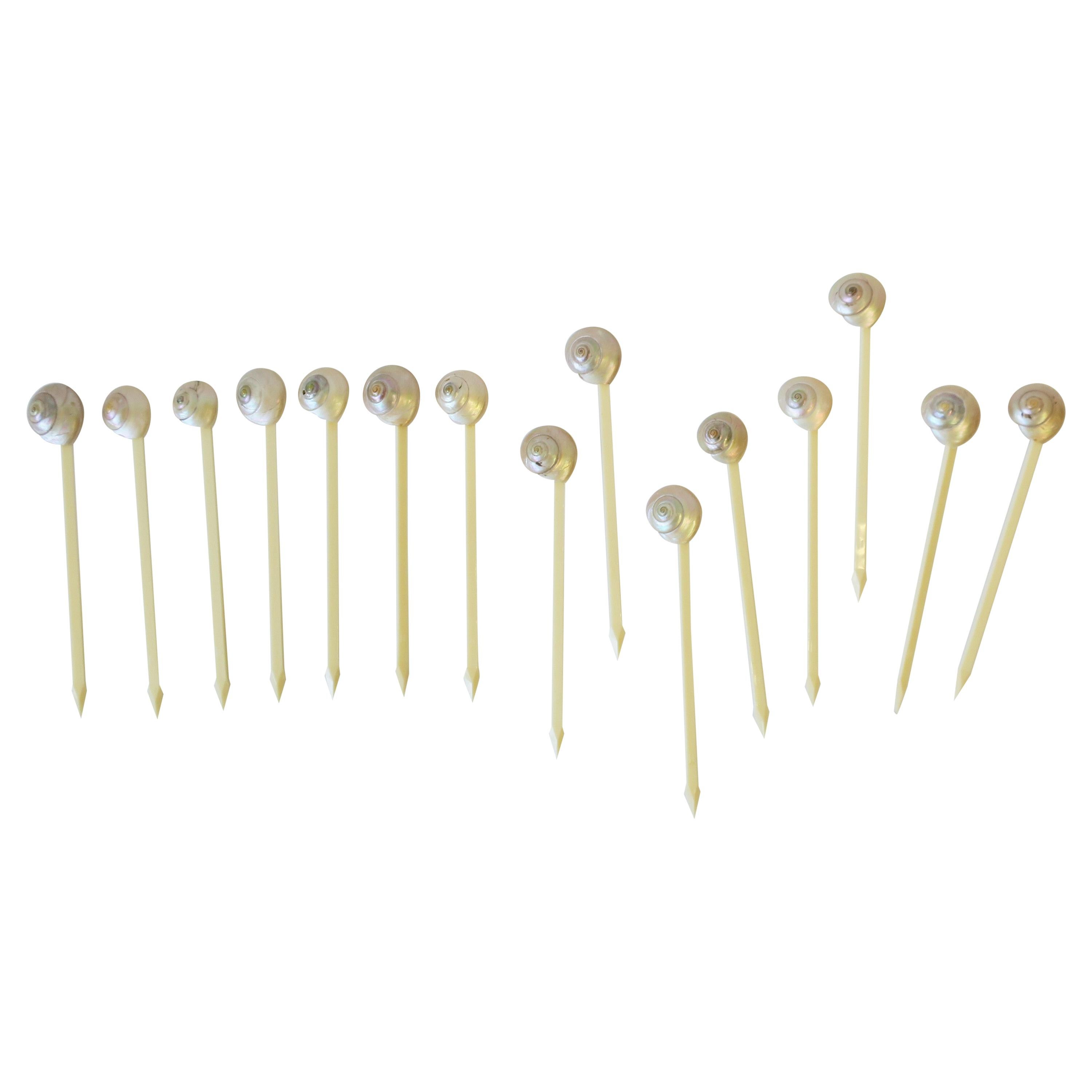 Seashell Mother of Pearl Cocktail Stirrers or Barware Picks, Set of 15