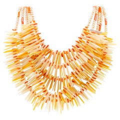 Mother of Pearl Coral Multi Strand Collar Chocker Round Stick Beads Necklace