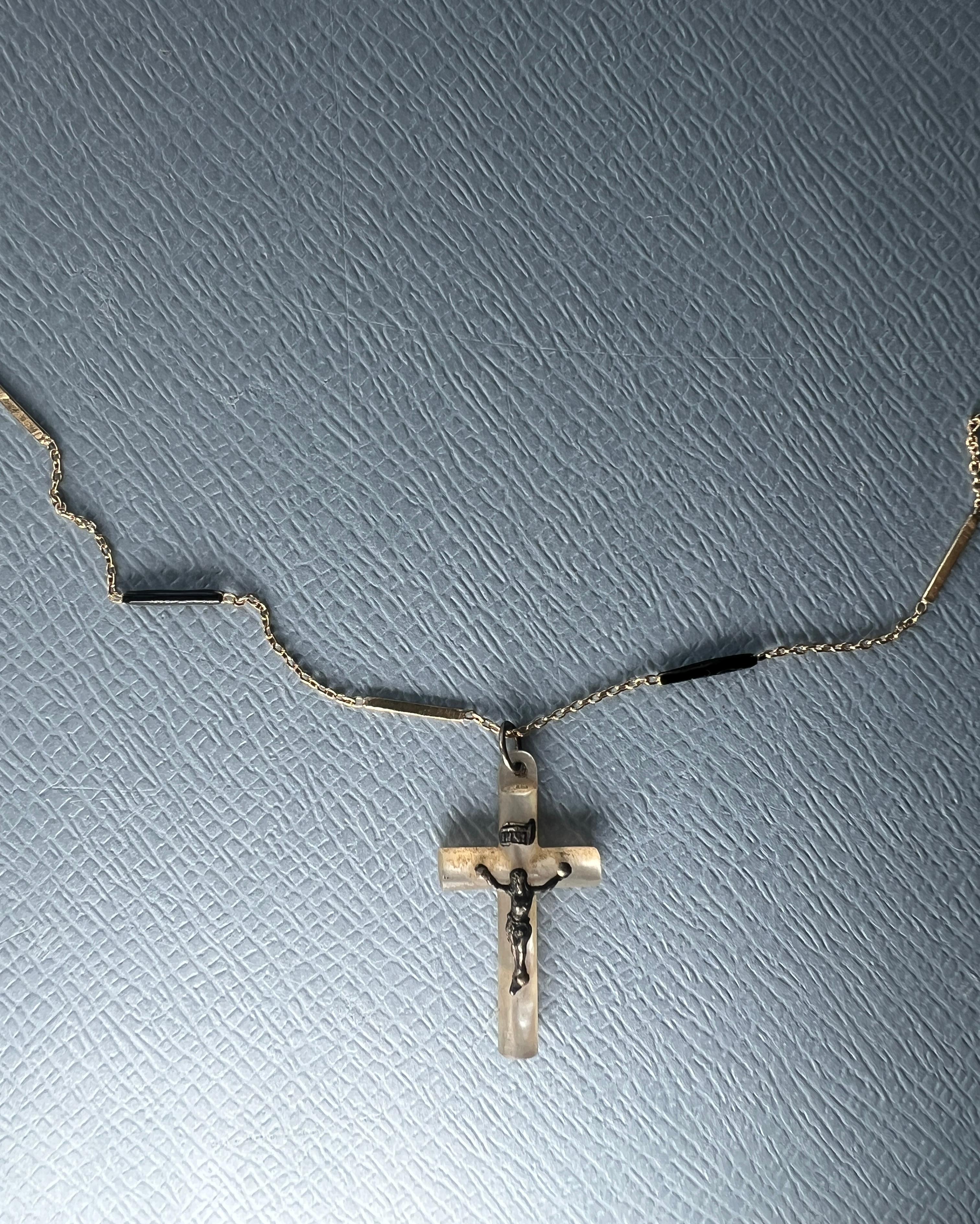 Perlmutt Kruzifix Halskette Emaille Perlmutt für Damen oder Herren