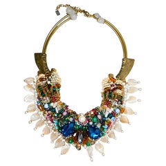 Mother of Pearl, Crystal Gemstone and Beaded Statement Collar and Bib Necklace