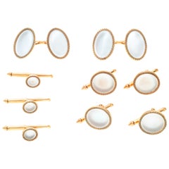 Mother of Pearl Cufflink and Stud Set in 14k Yellow Gold