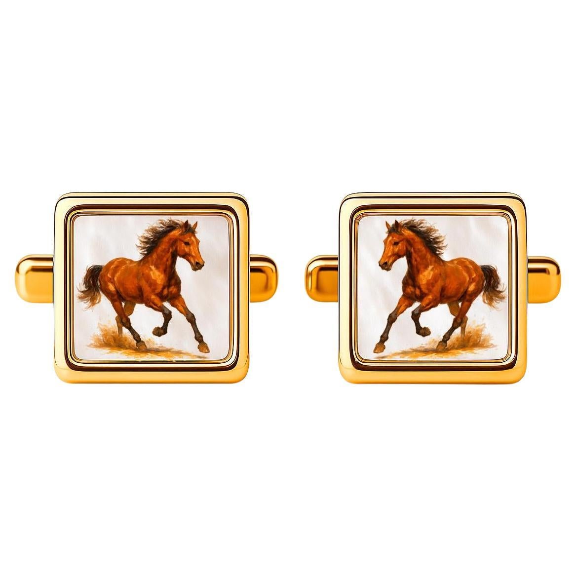 Mother Of Pearl Cufflinks - Running Horse Cufflinks