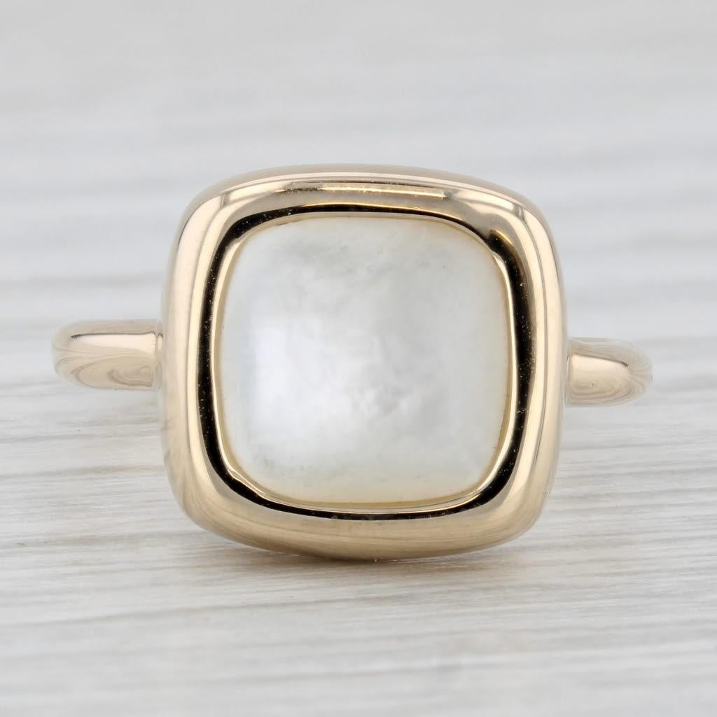Femenino o masculino Anillo solitario con cabujón de nácar en oro amarillo de 14k Tamaño 7,25