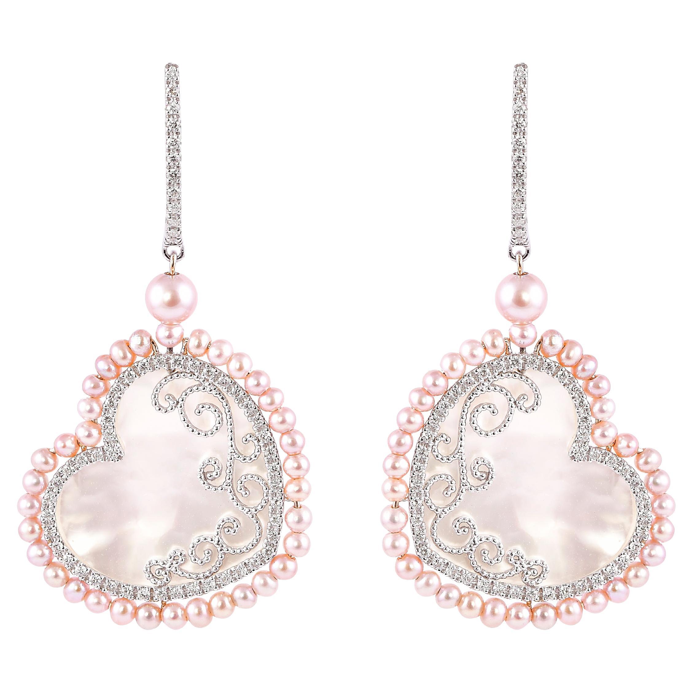 Mother of Pearl Dangle Earring in 18 Karat White Gold