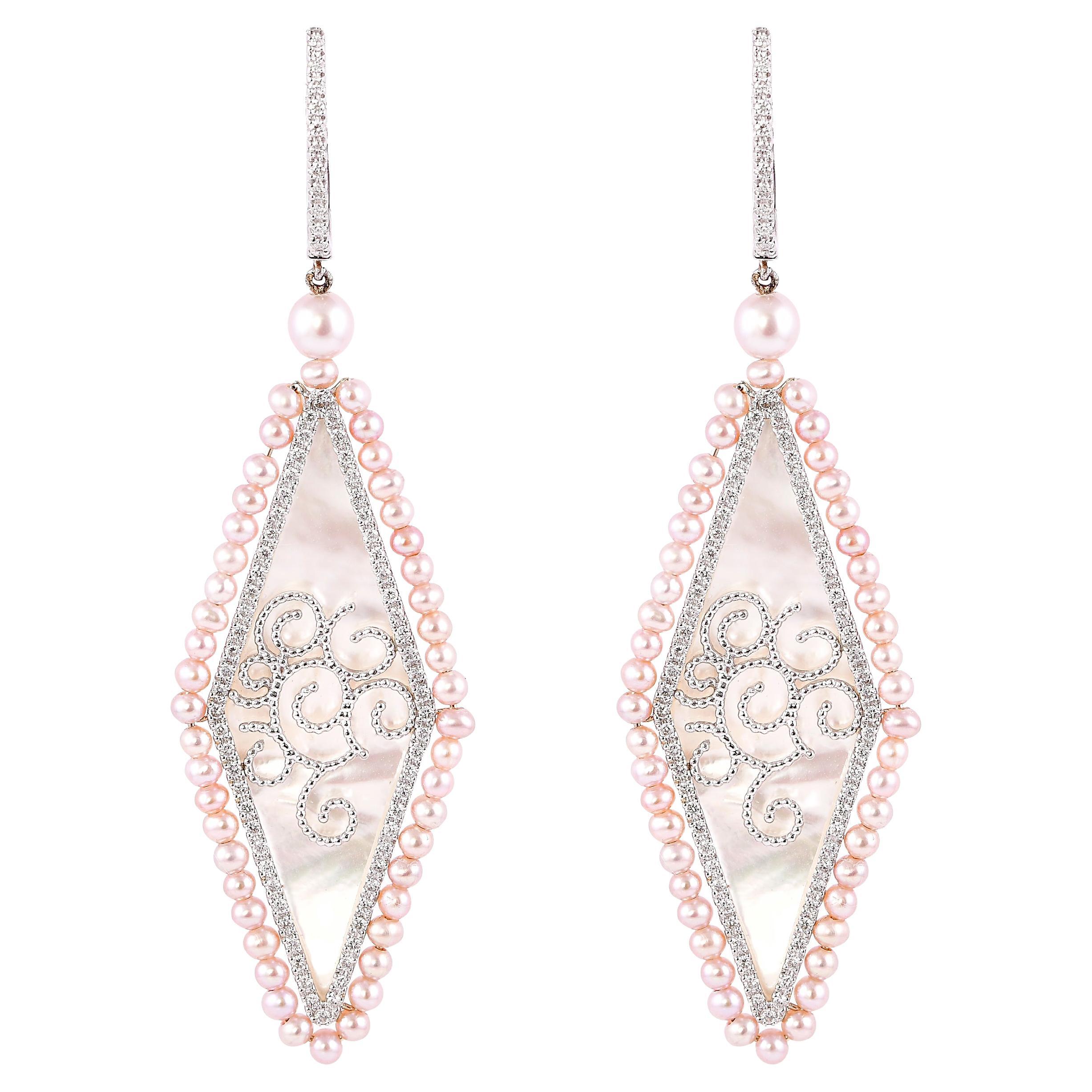 Sunita Nahata Mother of Pearl 8.59ct. Dangle Earrings in 18Karat White Gold.