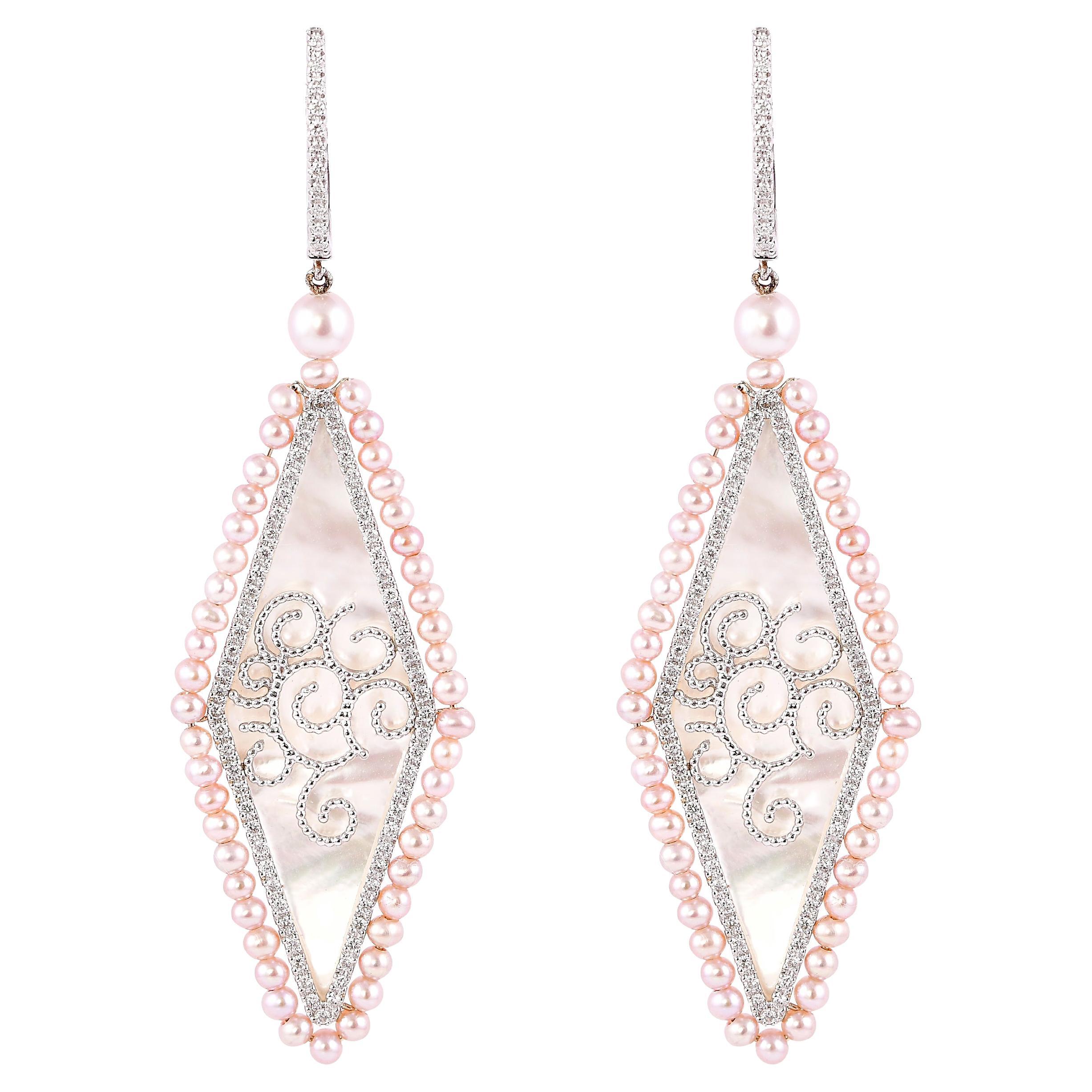 Mother of Pearl Dangle Earring in 18 Karat White Gold