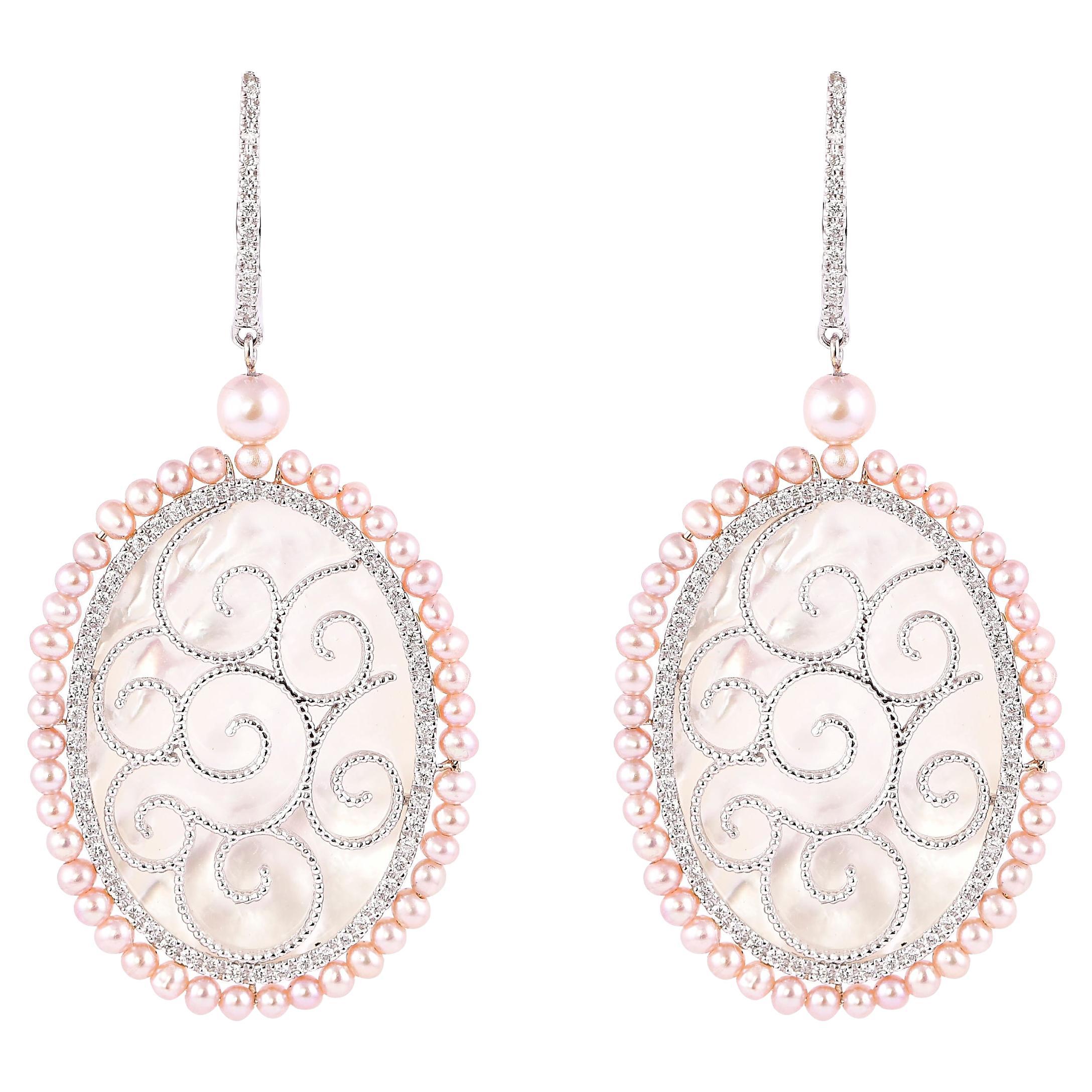 Mother of Pearl Dangle Earring in 18 Karat White Gold