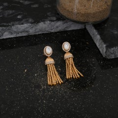 Mother of Pearl Dangle Earrings Diamond 14 Karat Yellow Gold Bead Ball Jewelry