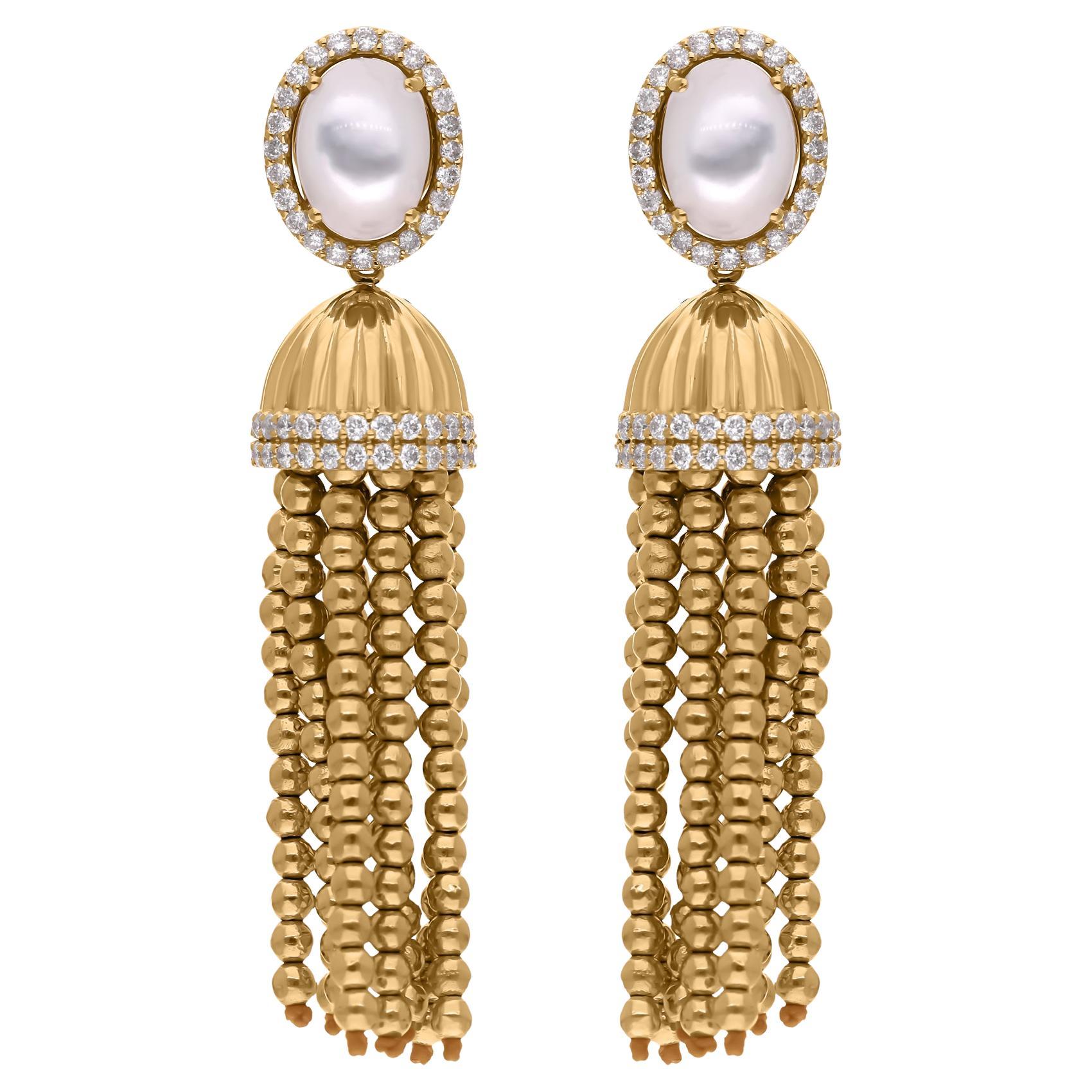 Orecchini pendenti Madreperla Diamante Oro giallo 14 carati Gioielli a sfera