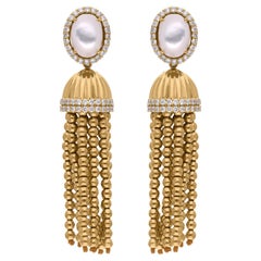 Orecchini pendenti Madreperla Diamante Oro giallo 14 carati Gioielli a sfera