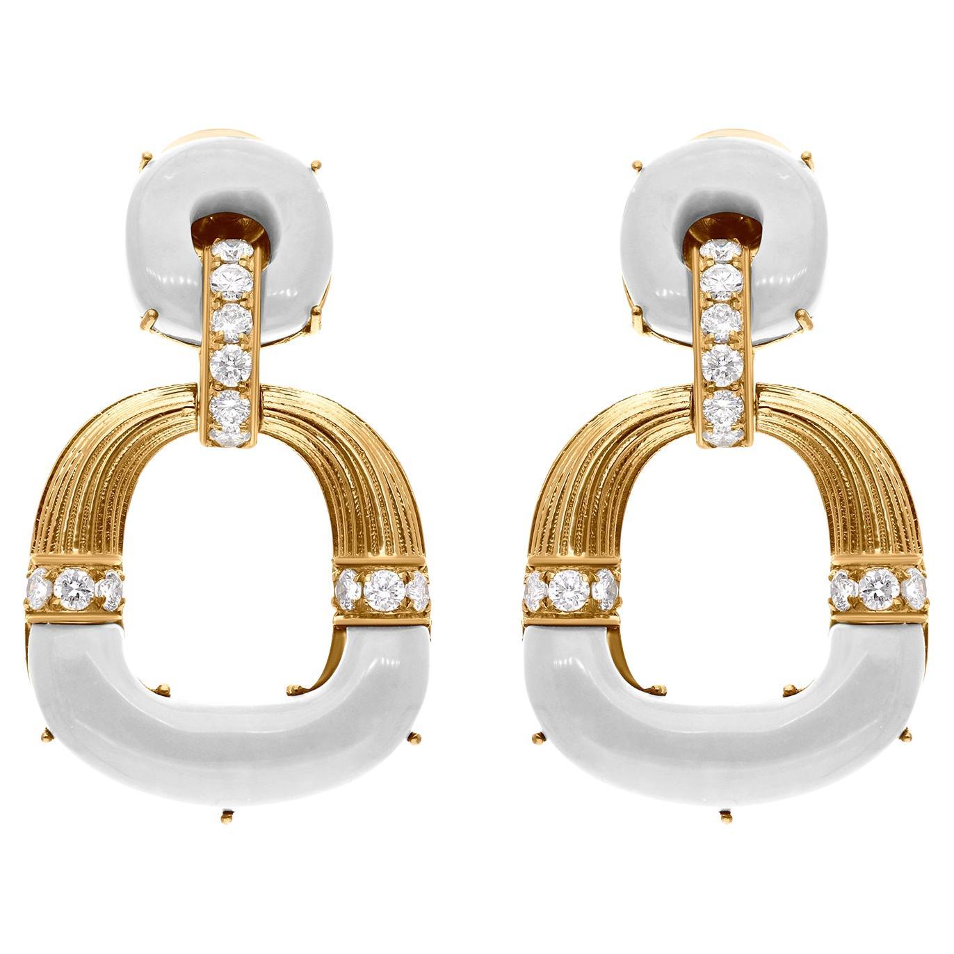 Pendientes colgantes de madreperla Claridad SI Color HI Diamante Oro blanco de 10 quilates Moderno en venta