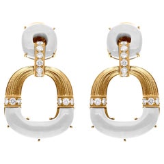 Mother of Pearl Dangle Earrings SI Clarity HI Color Diamond 10 Karat White Gold