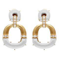 Mother of Pearl Dangle Earrings SI Clarity HI Color Diamond 18 Karat Yellow Gold