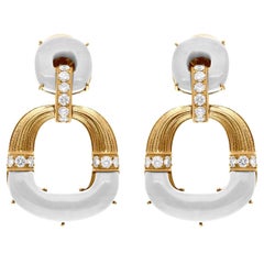 Boucles d'oreilles pendantes en nacre SI Clarity HI Color Diamond Or jaune 18 carats