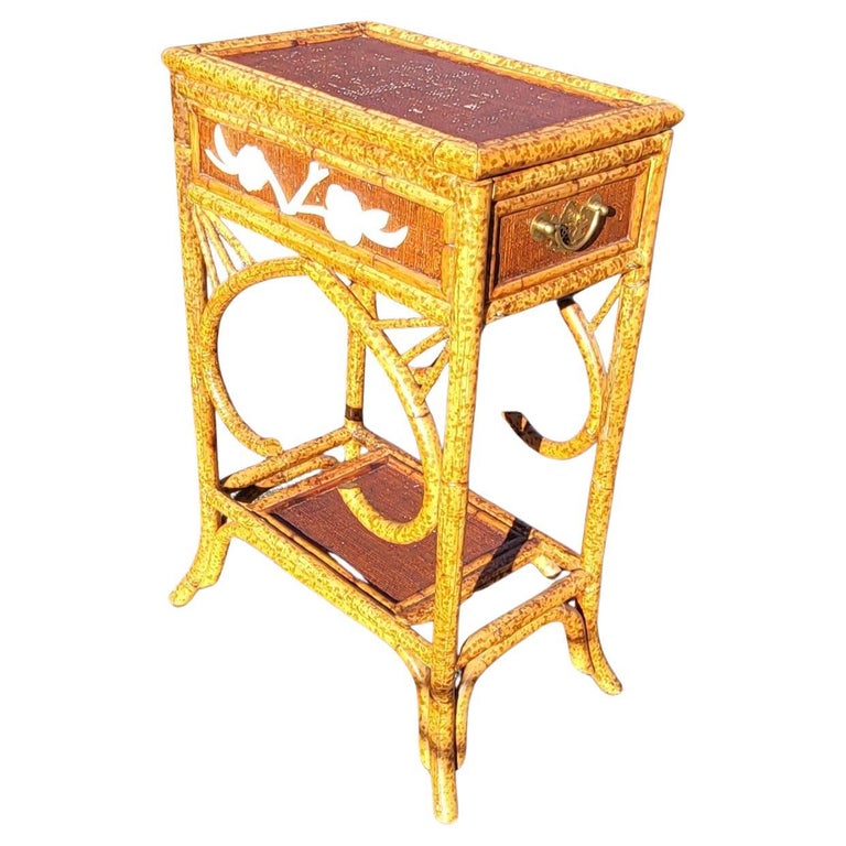 MotherofPearl Decorated Rattan Flip Top Side Table For Sale