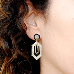 Mother of Pearl Diamond 14 Karat Gold Door Knocker Earrings