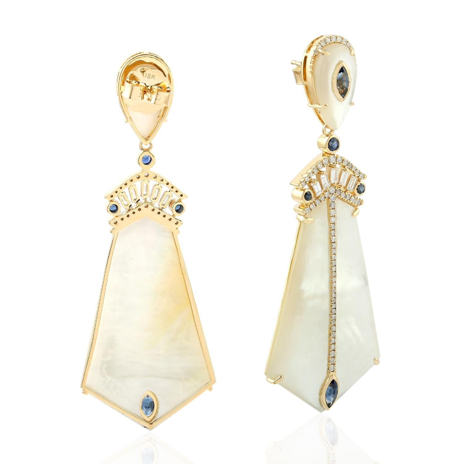 Modern Mother of Pearl Diamond 18 Karat Gold Earrings For Sale