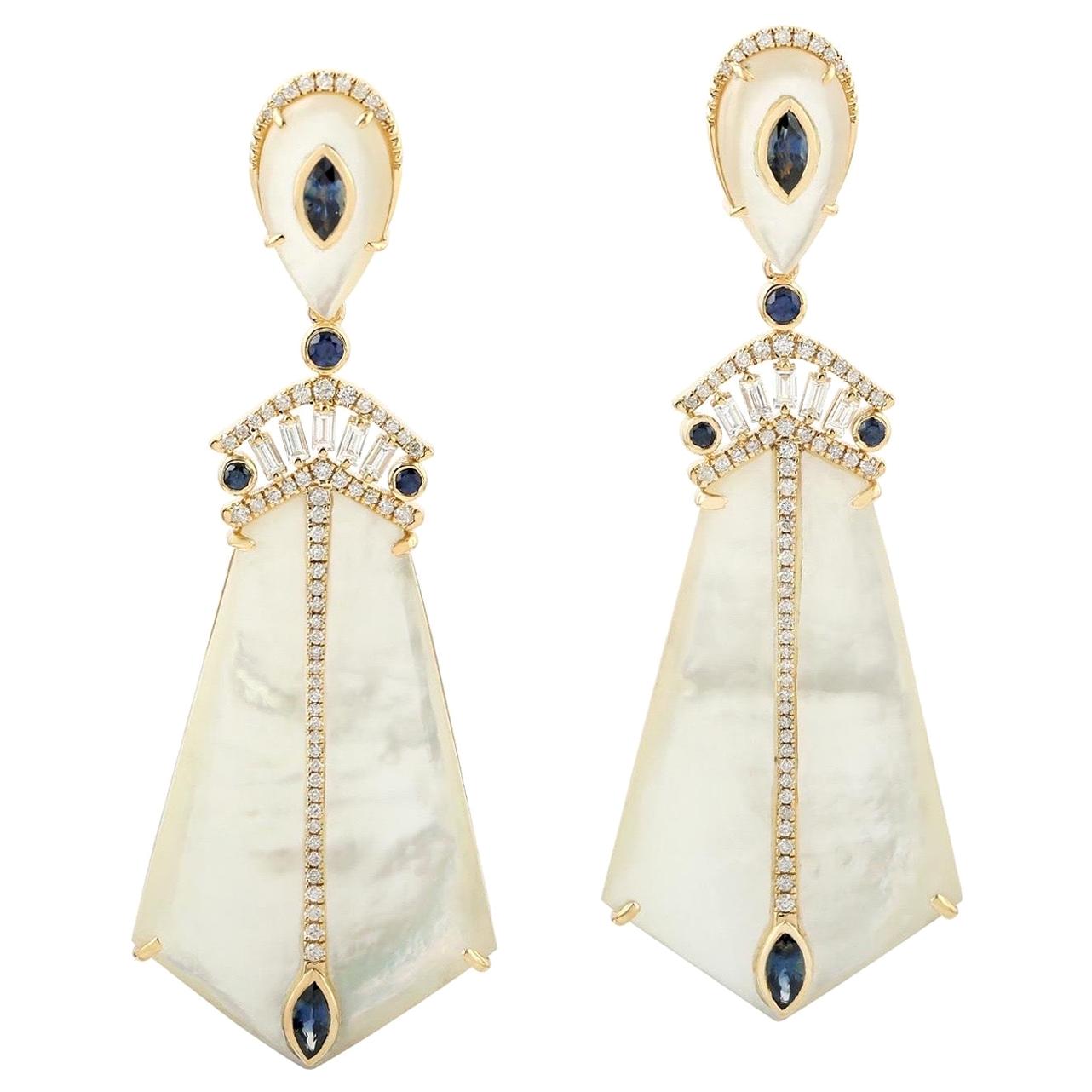 Mother of Pearl Diamond 18 Karat Gold Earrings