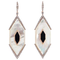 Pearl Diamond 18 Karat Gold Hexagon Earrings