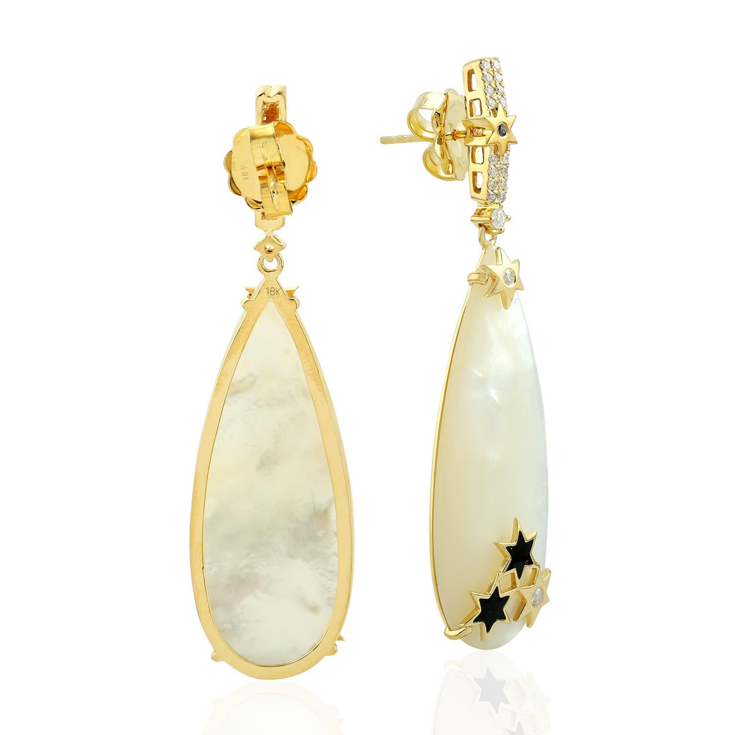 Modern Pearl Diamond 18 Karat Gold Star Earrings For Sale