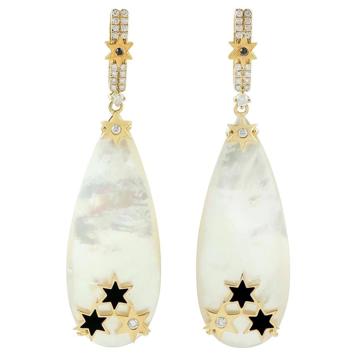 Pearl Diamond 18 Karat Gold Star Earrings