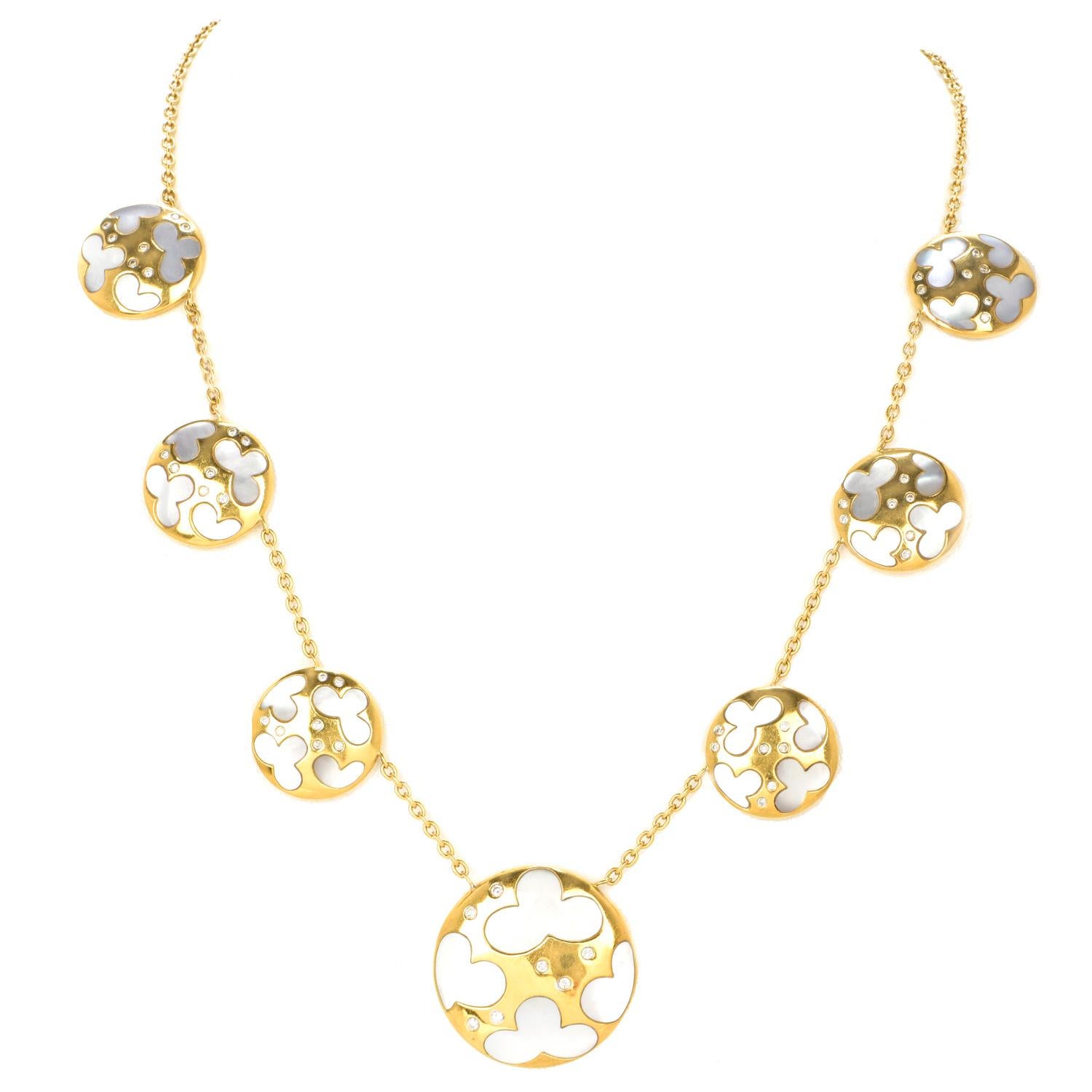 Gemlok Diamond Mother of Pearl Gold Necklace For Sale at 1stDibs