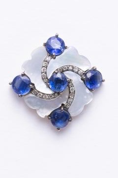 Mother of Pearl, Diamond and Kyanite Stud Earrings
