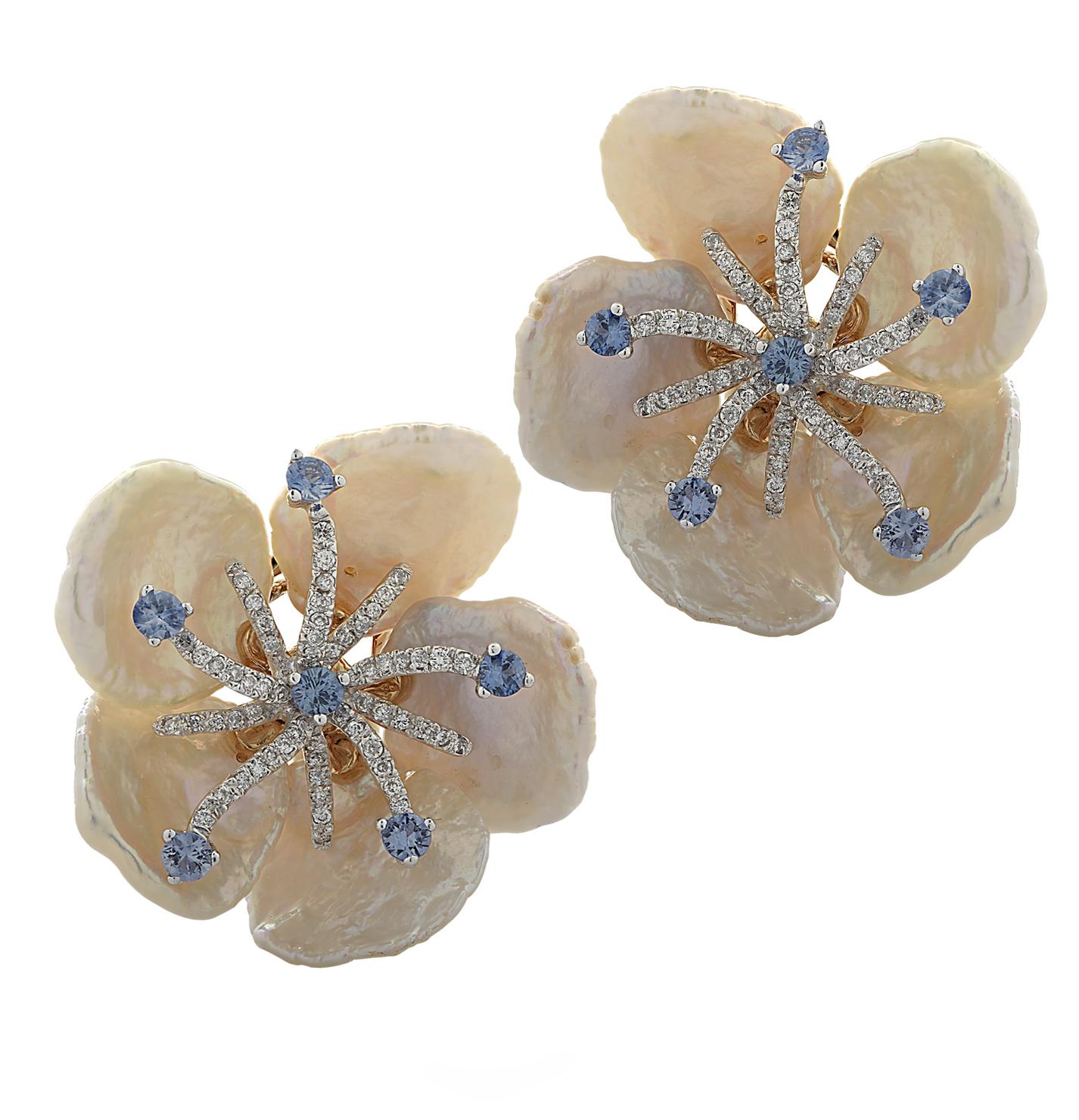 Mother of Pearl, Diamond and Sapphire Earrings 1