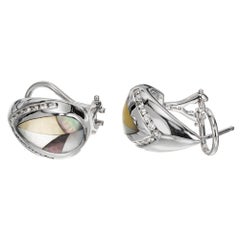 Mother of Pearl Diamond Clip Post Gold Earrings