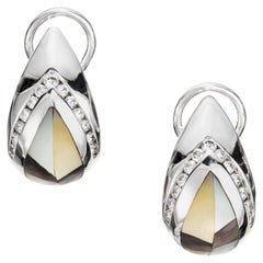 Mother of Pearl Diamond Clip Post Gold Earrings