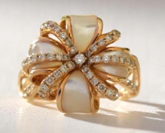 Anello cocktail con diamante madreperlato in oro massiccio 14k (certificato)