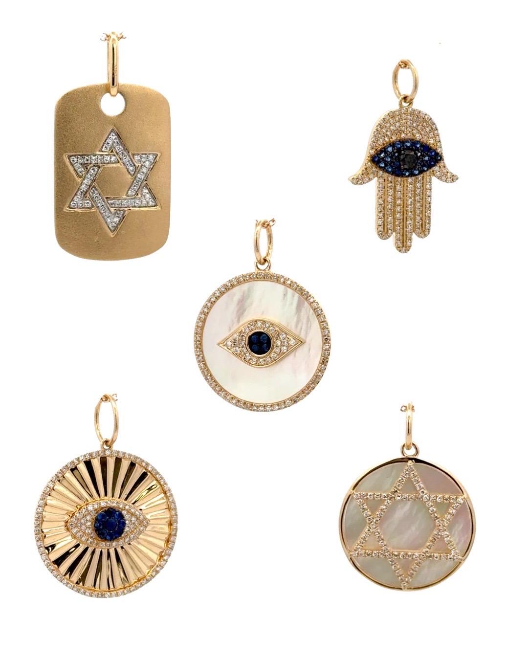 Pendentif breloque boussole en or jaune 14 carats avec nacre et diamant 0,19 carat en vente 4