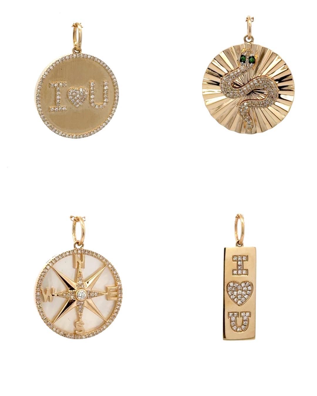 Pendentif breloque boussole en or jaune 14 carats avec nacre et diamant 0,19 carat en vente 3
