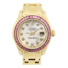 Mother of Pearl Diamond Dial Sapphire Bezel Watch