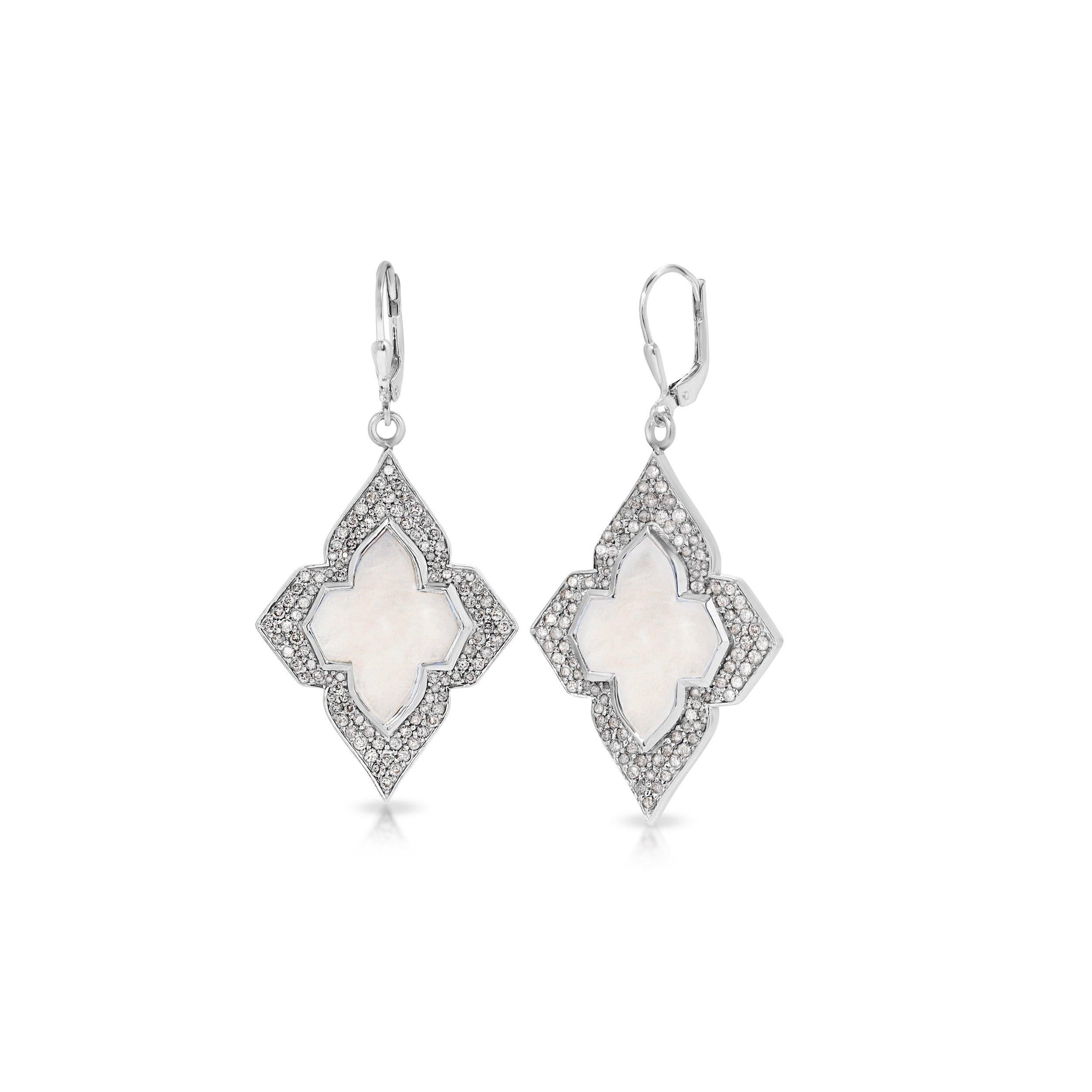 Art Deco Mother of Pearl Diamond Earrings For Sale