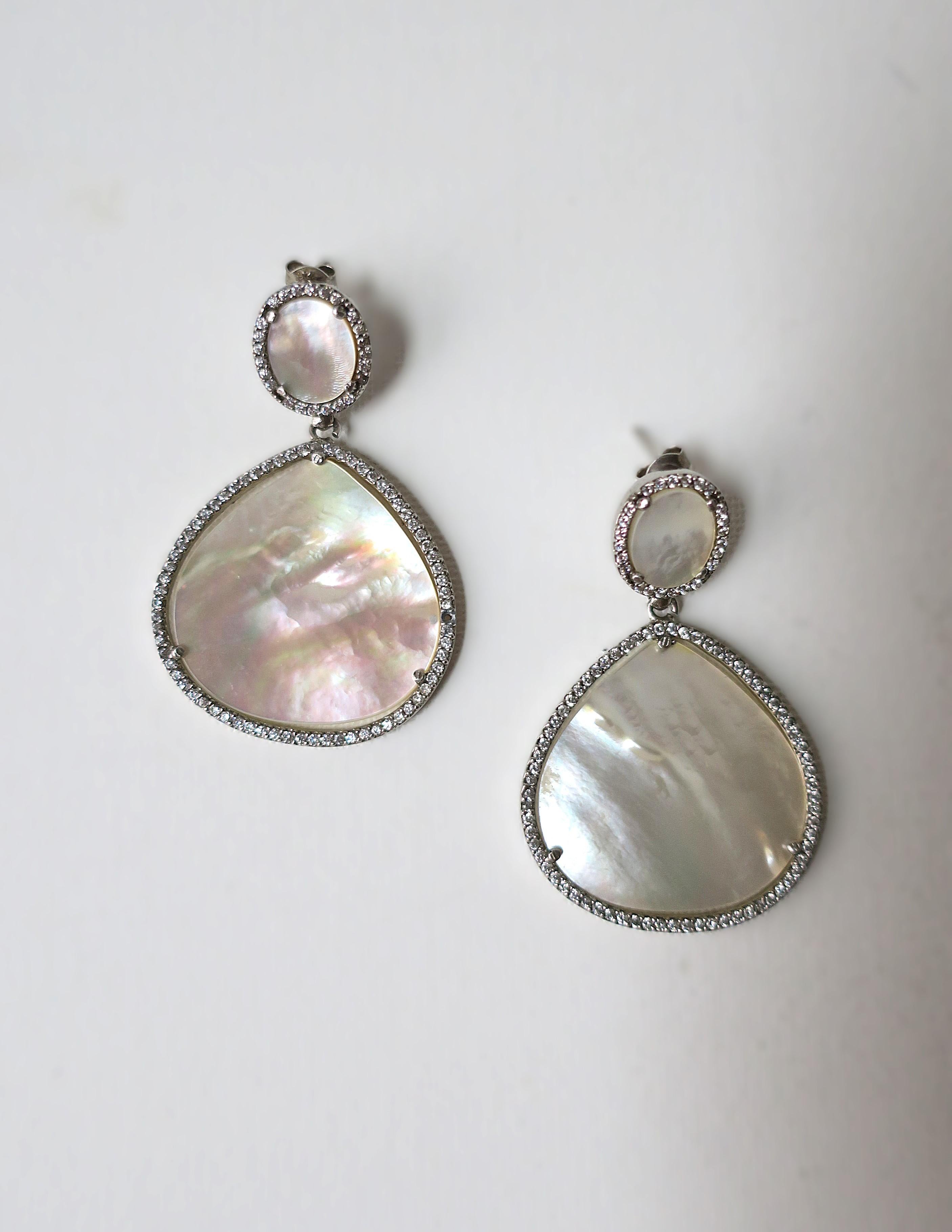 Mother of Pearl Diamond-Esque Drop Earrings For Sale 1