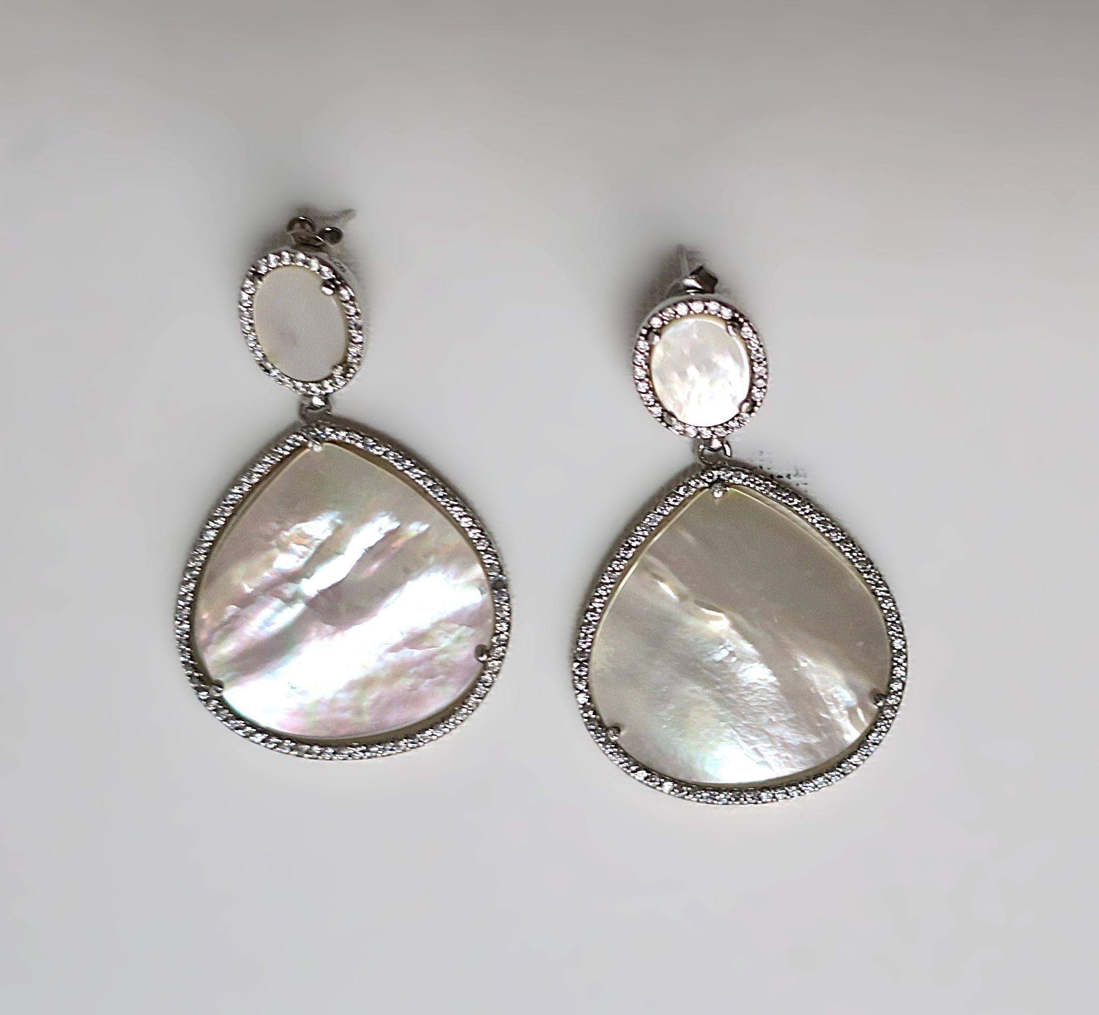 Mother of Pearl Diamond-Esque Drop Earrings For Sale 2
